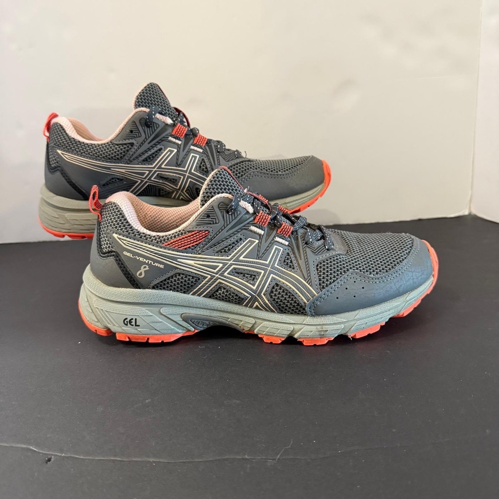 Asics Gel Venture 8 Trail Running Shoes Grey Coral Womens 7 Wide